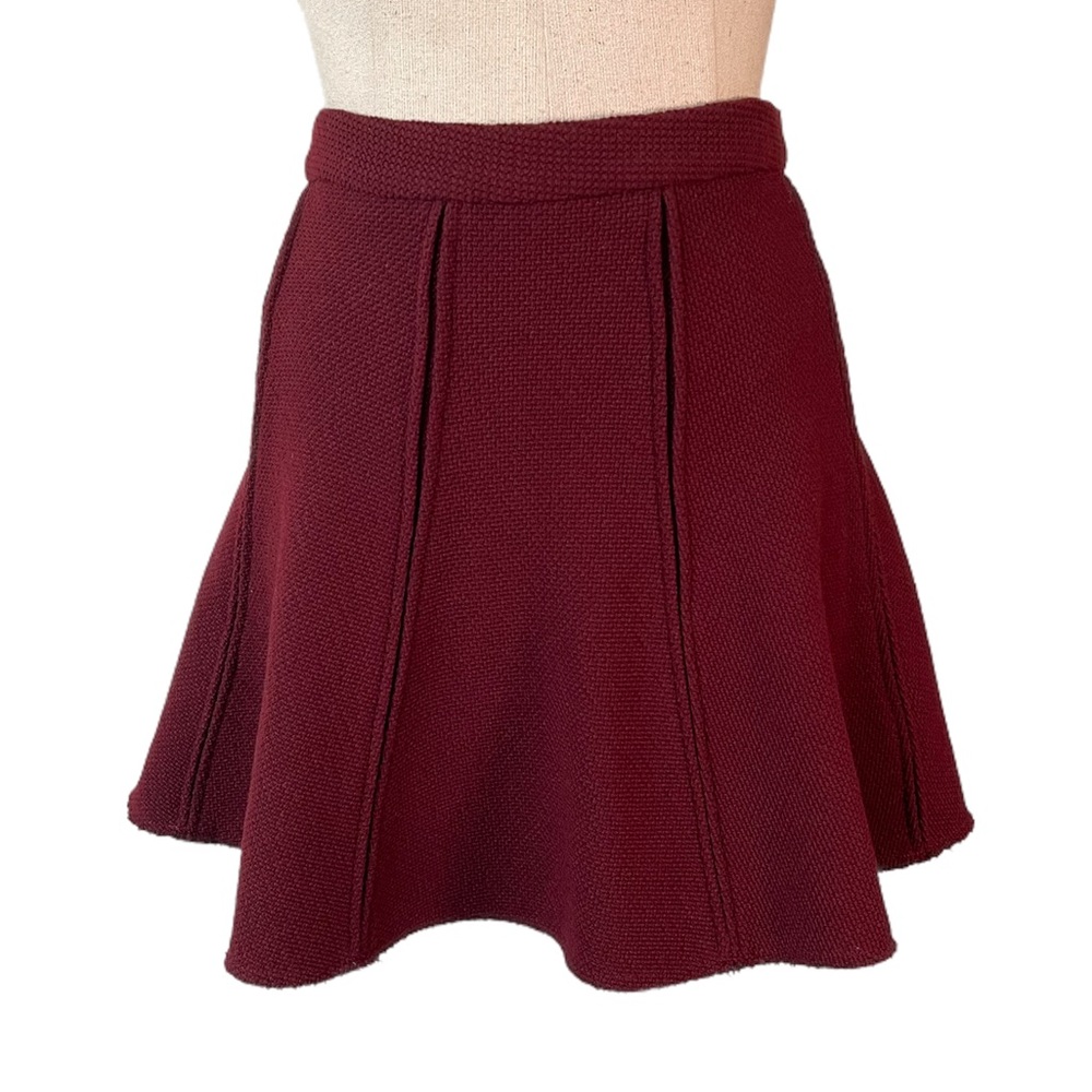 ZARA Maroon Fit & Flare High Waist Pleated Texture Mini Skirt